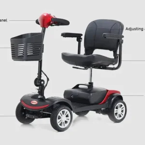 An image of the S1 Sport mobility scooter, designed for users weighing 27kg to 136kg, featuring a durable frame, ergonomic controls, and smooth performance for various terrains